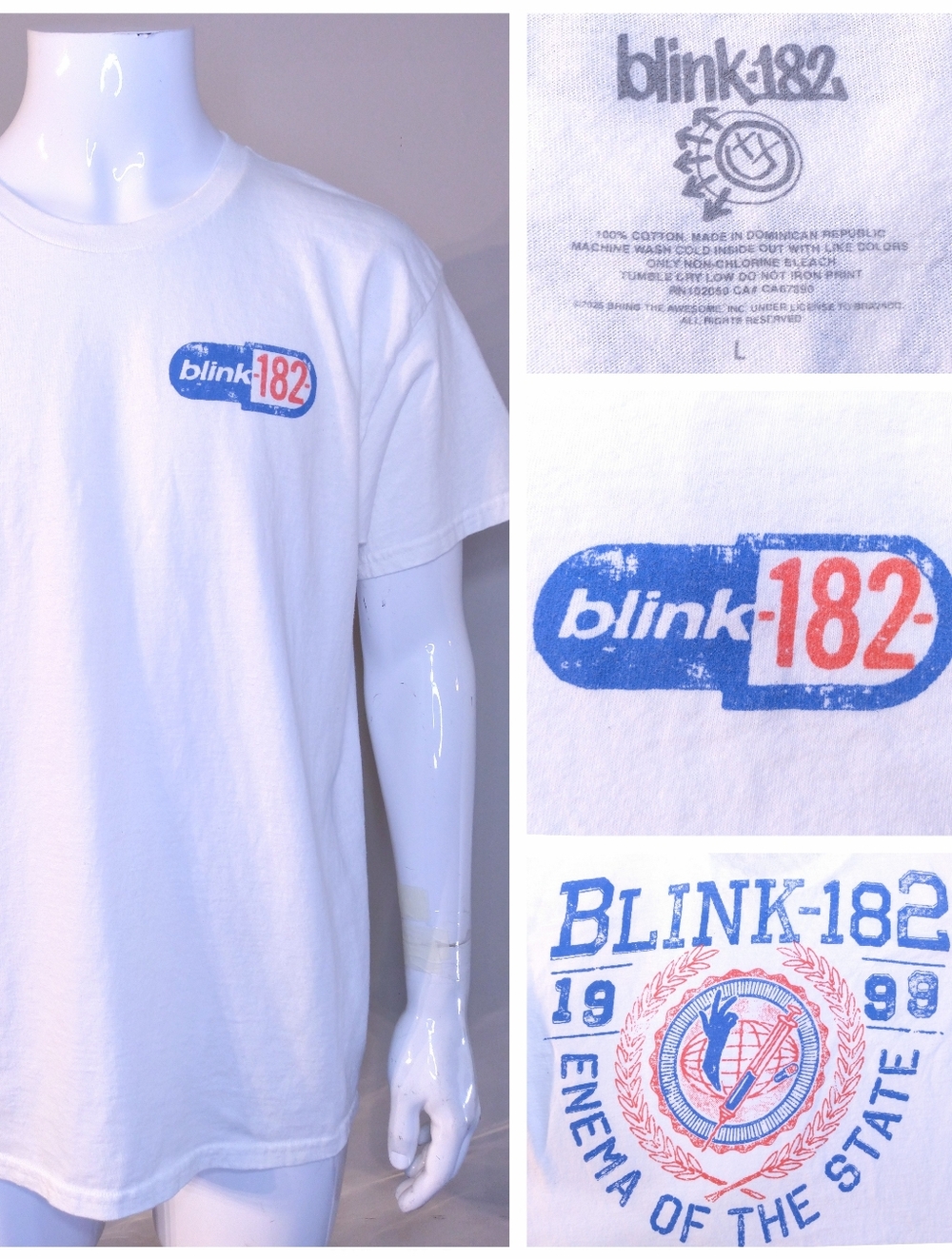 BLINK 182 T Shirt LARGE Band Tee OF THE STATE Pill Logo RETRO Size L Punk Rock
